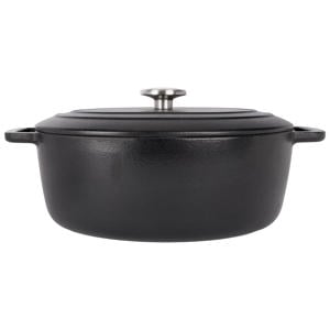 Braadpan met deksel Fontestic Gietijzer Black Ovaal - 31 x 24 cm / 6 Liter - geëmailleerde anti-aanbaklaag