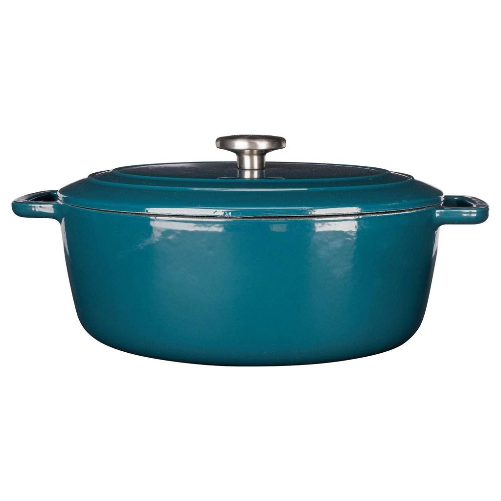Cosy & Trendy Braadpan met deksel Fontestic Gietijzer Green Heron Ovaal - 31 x 24 cm / 6 Liter - geëmailleerde anti-aanbaklaag