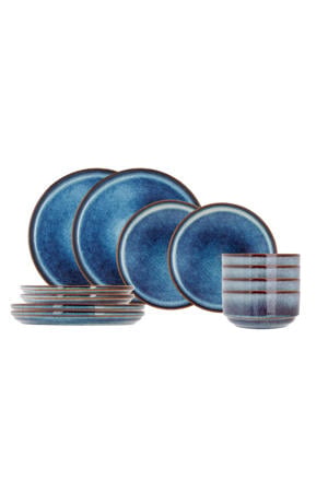 Cosy & Trendy Serviesset Jade Indigo 12-delig / 4 personen - 4 dinerborden, 4 ontbijtborden en 4 kommen