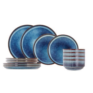 Cosy & Trendy Serviesset Jade Indigo 12-delig / 4 personen - 4 dinerborden, 4 ontbijtborden en 4 kommen