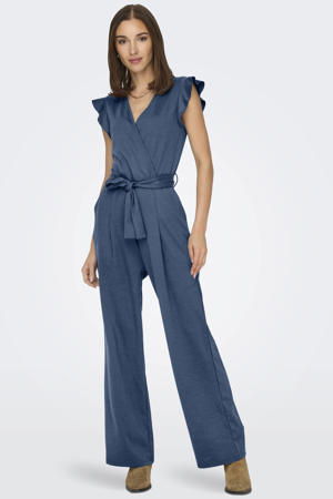 Placitiume Casual zomer korte jumpsuit voor dames met wafelknopen aan de voorkant en zakken, Navy Blauw