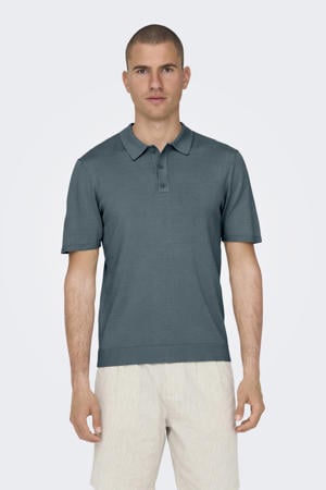regular polo fijn gebreid grijsblauw