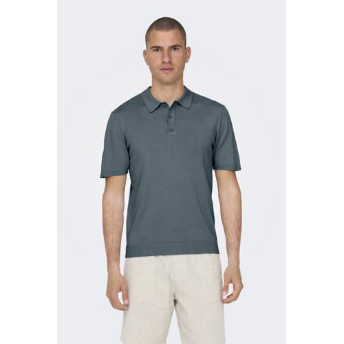ONLY & SONS regular polo fijn gebreid grijsblauw afbeelding