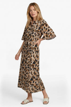 blousejurk met panterprint bruin