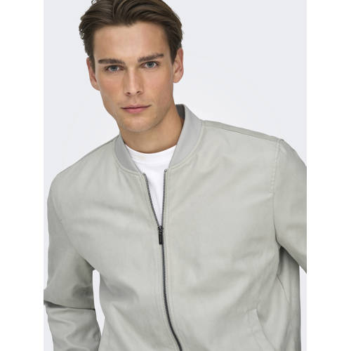 ONLY & SONS suede bomberjack lichtgrijs afbeelding