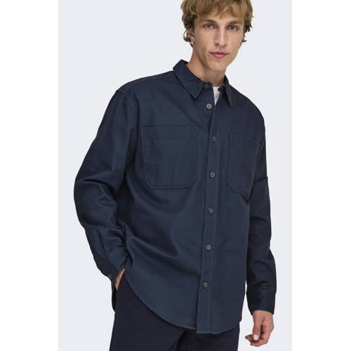 ONLY & SONS loose casual overhemd donkerblauw afbeelding