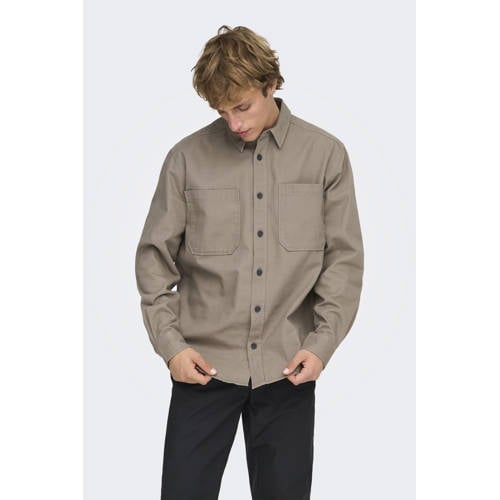 ONLY & SONS loose casual overhemd taupe afbeelding