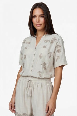 blouse met paisley print zand
