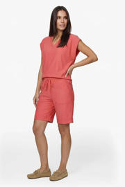 thumbnail: Koraalrode dames G-maxx regular waist casual short van polyamide met elastische tailleband met koord en effen