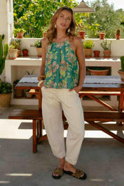 thumbnail: Zandkleurige dames G-maxx Saara high waist barrel jeans van denim met rits- en knoopsluiting en effen
