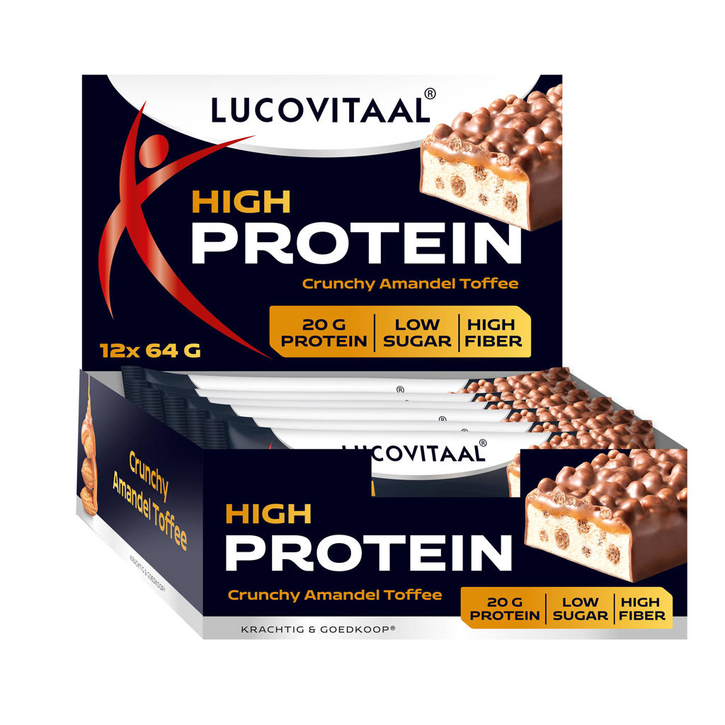 Lucovitaal High Protein reep crunchy amandel toffee - 12 stuks