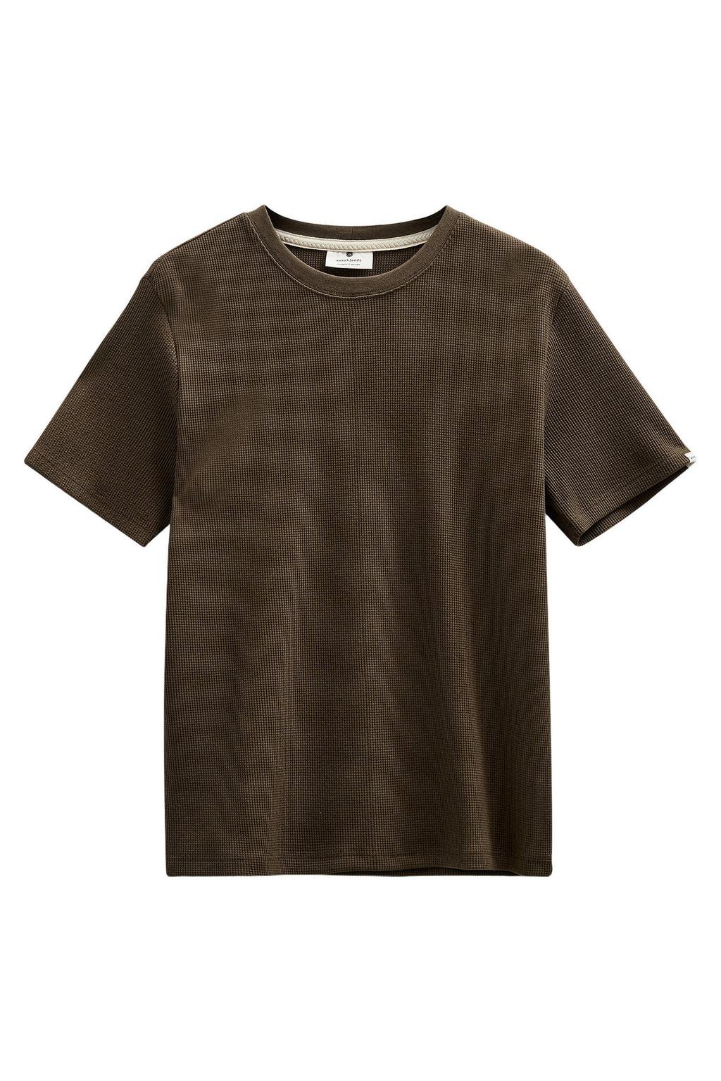 Bruine heren Anerkjendt regular T-shirt van katoen met effen, korte mouwen, ronde hals en textuur