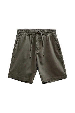 regular casual short met linnen donkergroen