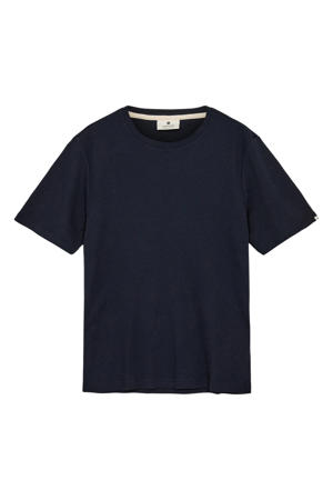 regular T-shirt met textuur donkerblauw