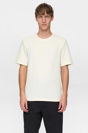 regular T-shirt met textuur ecru