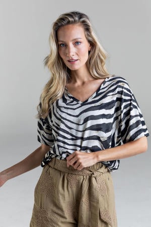 top met zebraprint zwart