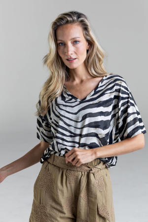 top met zebraprint zwart