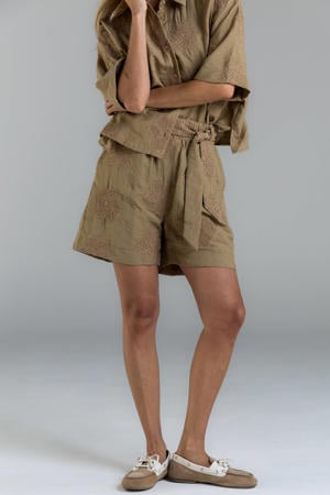 high waist bermuda short broderie bruin