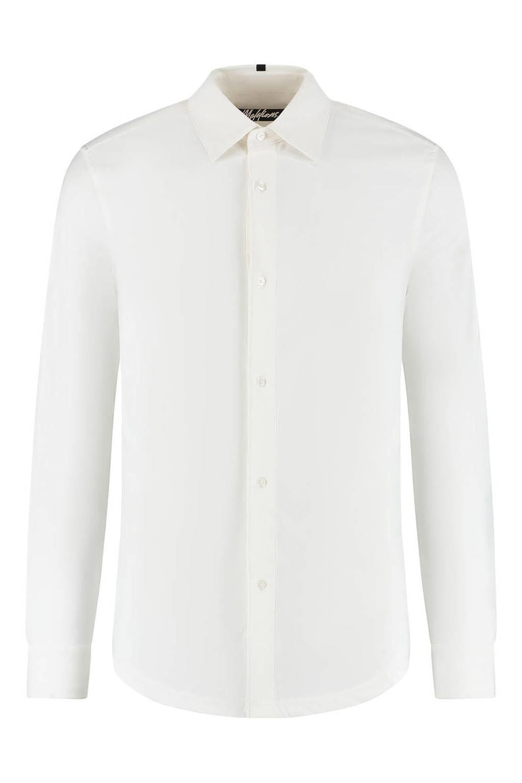 Witte heren Malelions slim zakelijk overhemd van nylon met effen, lange mouwen en klassieke kraag