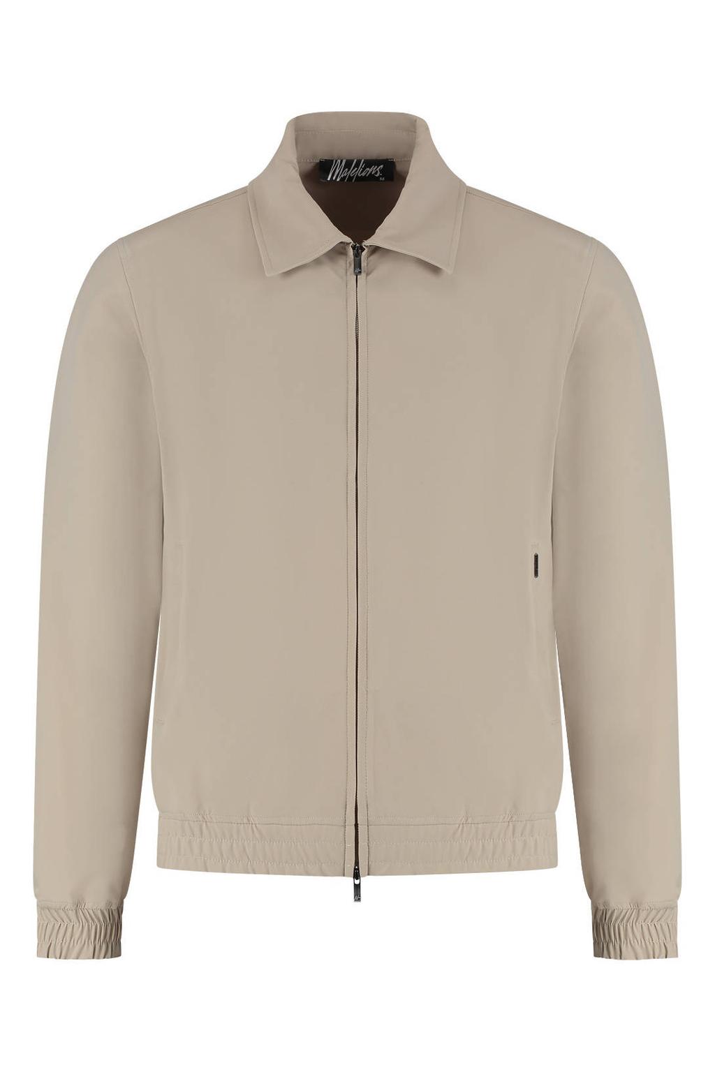 Beige heren Malelions tussenjas van polyester met effen, lange mouwen, klassieke kraag en ritssluiting
