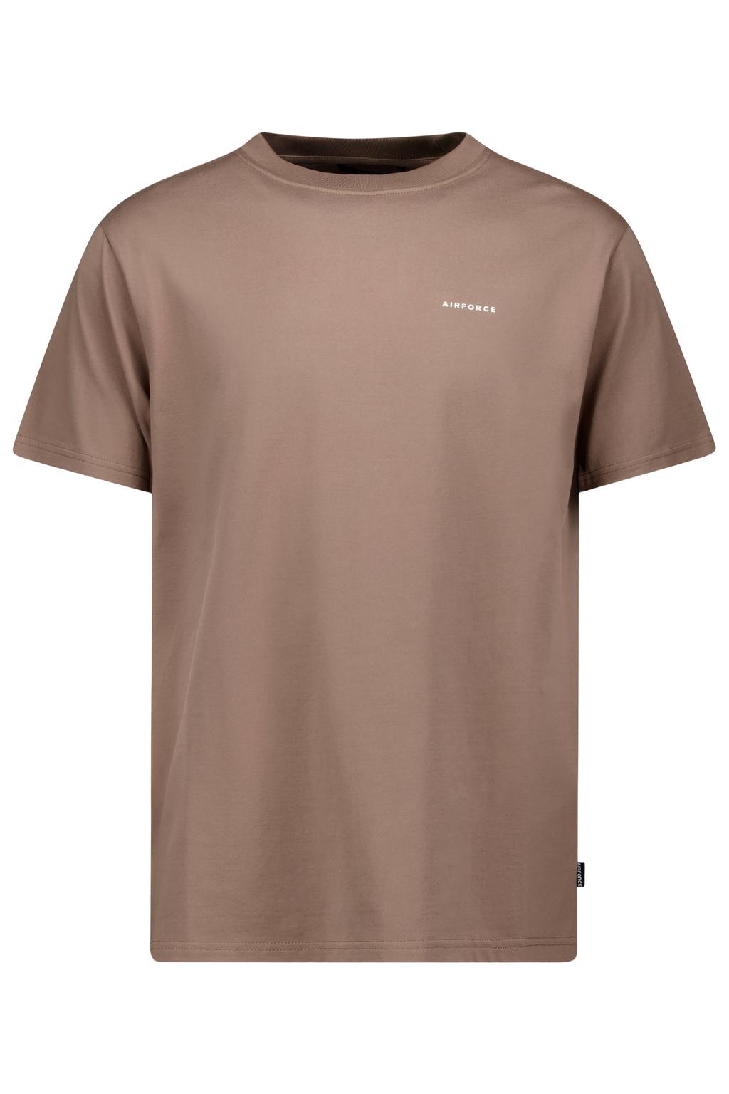 Bruine heren Airforce regular T-shirt van katoen met effen, korte mouwen en ronde hals