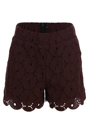regular waist casual short donkerbruin broderie