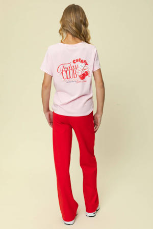 satijnen T-shirt met backprint roze
