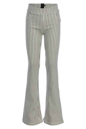 regular waist gestreepte flared broek olijfgroen