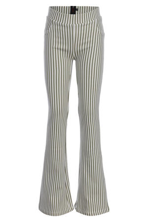 regular waist gestreepte flared broek olijfgroen
