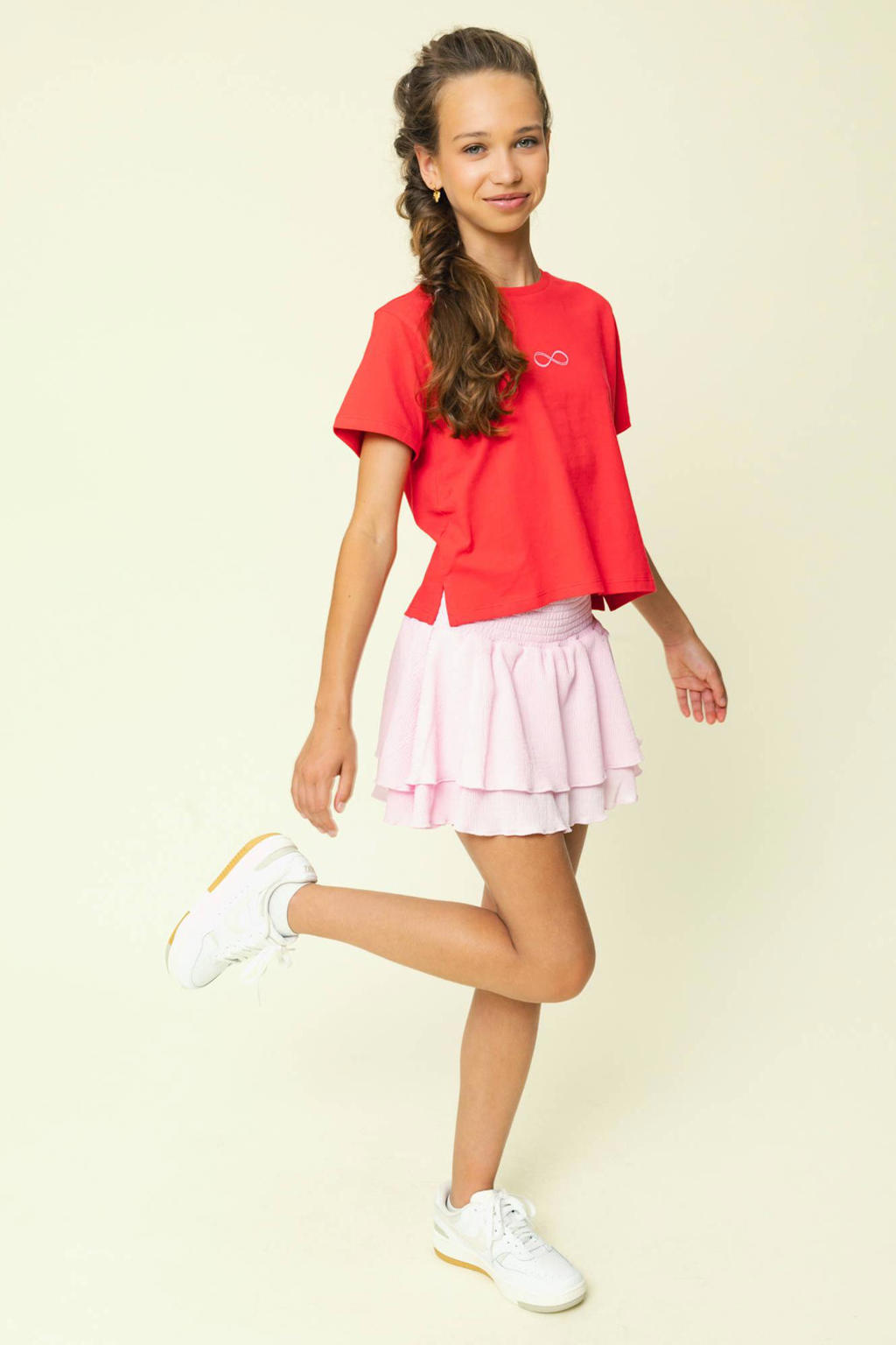 Rode meisjes LOOXS 10sixteen T-shirt van katoen met backprint, korte mouwen en ronde hals