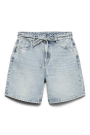 thumbnail: Light blue denim dames VERO MODA straight regular waist short van katoen met ritssluiting en effen