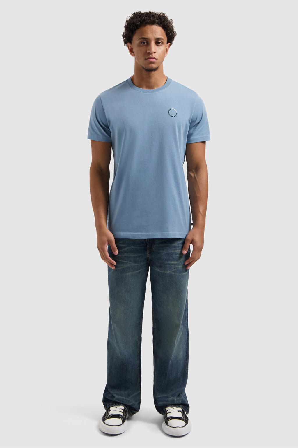 Lichtblauwe heren Ballin regular T-shirt van katoen met effen, korte mouwen en ronde hals