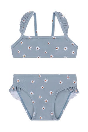 bikini met bloemenprint grijsblauw