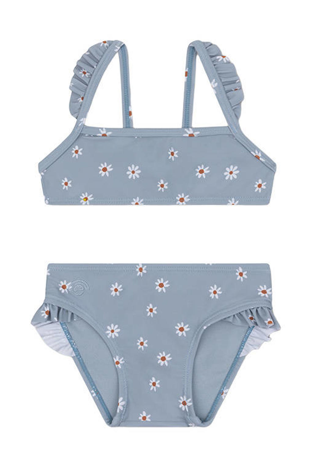Swim Essentials bikini met bloemenprint grijsblauw