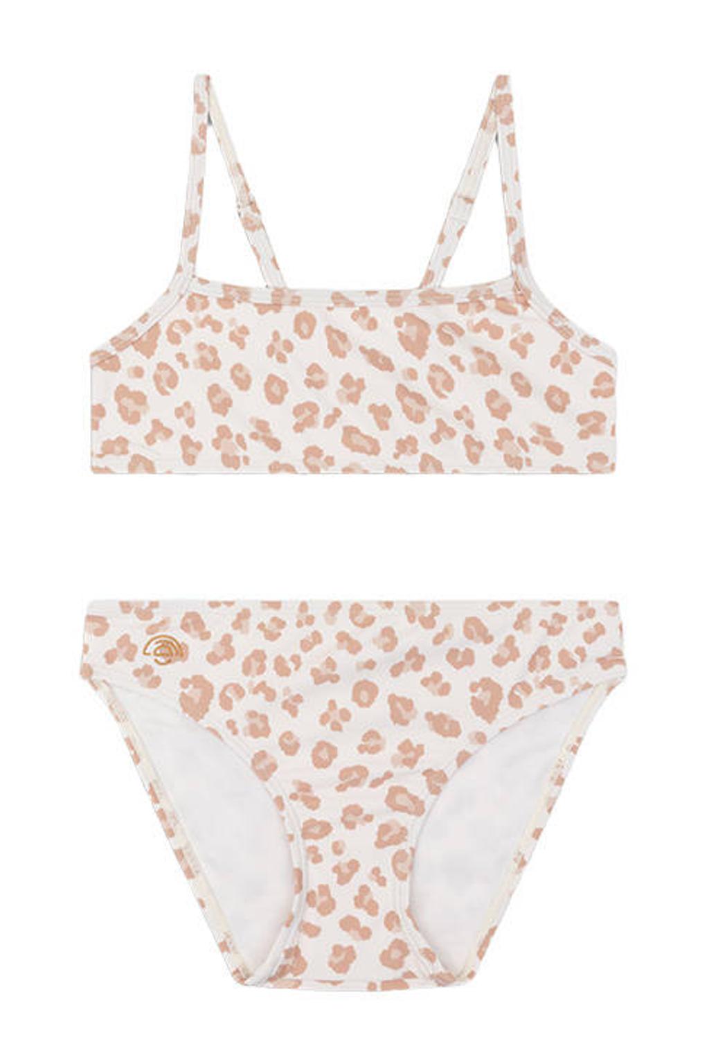 Swim Essentials bikini met panterprint beige/wit