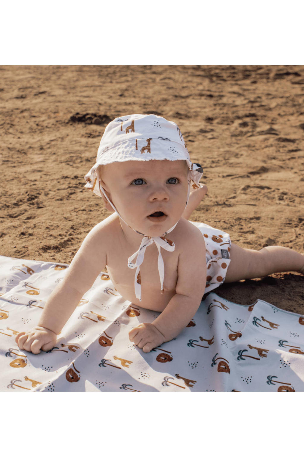Swim Essentials zonnehoed met all over print wit/blauw/bruin