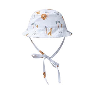 zonnehoed met all over print wit/blauw/bruin