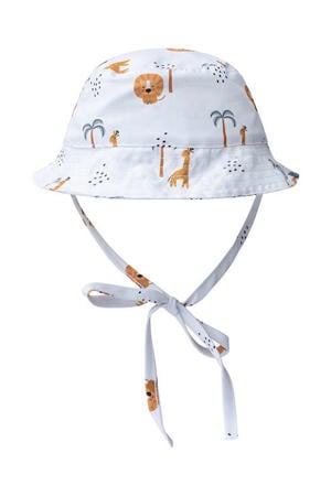 zonnehoed met all over print wit/blauw/bruin