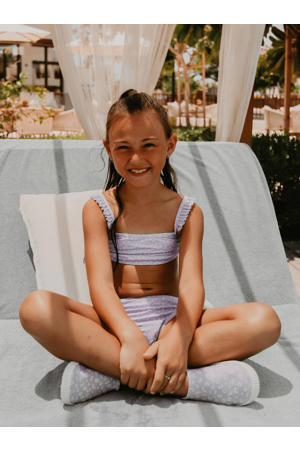 crop bikini met ruches en panterprint - lila
