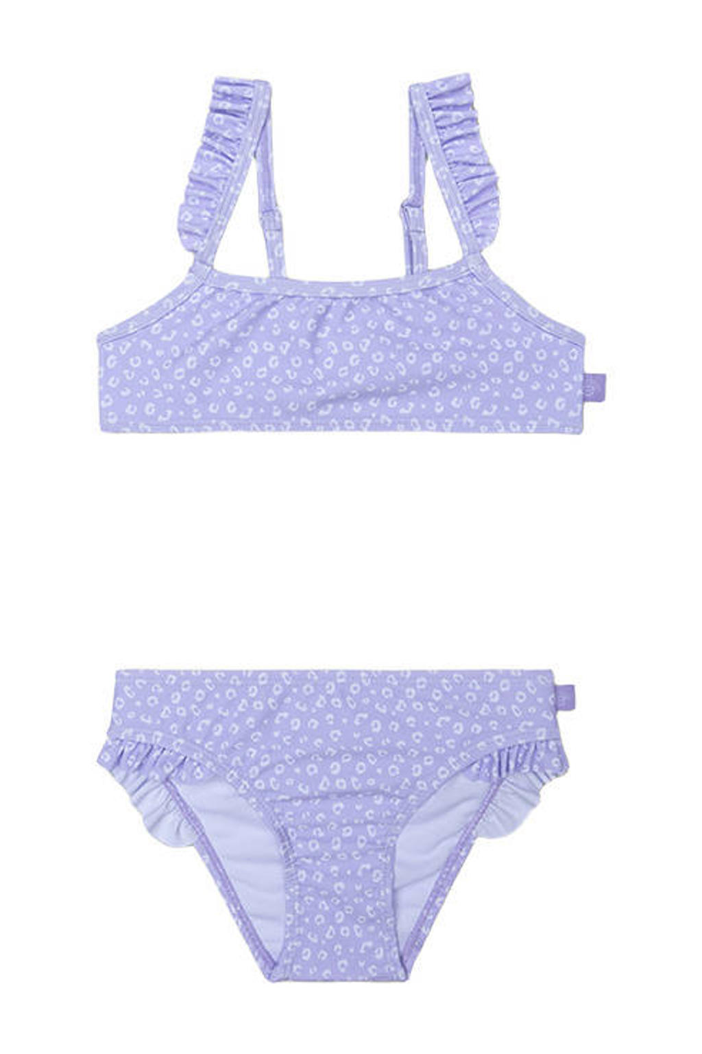Swim Essentials crop bikini met ruches en panterprint - lila