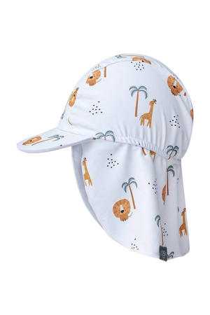 zonnehoed met all over print wit/blauw/bruin