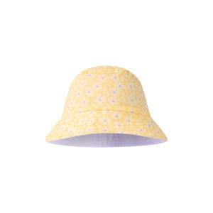 reversible zonnehoed met bloemeprint geel/lila