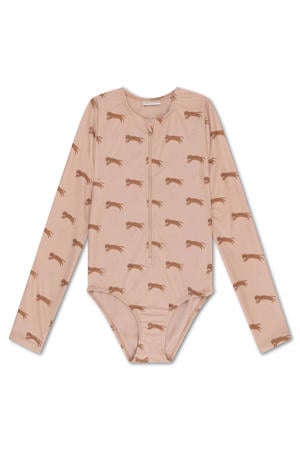 UV badpak met all over print lichtroze/bruin
