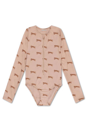 UV badpak met all over print lichtroze/bruin