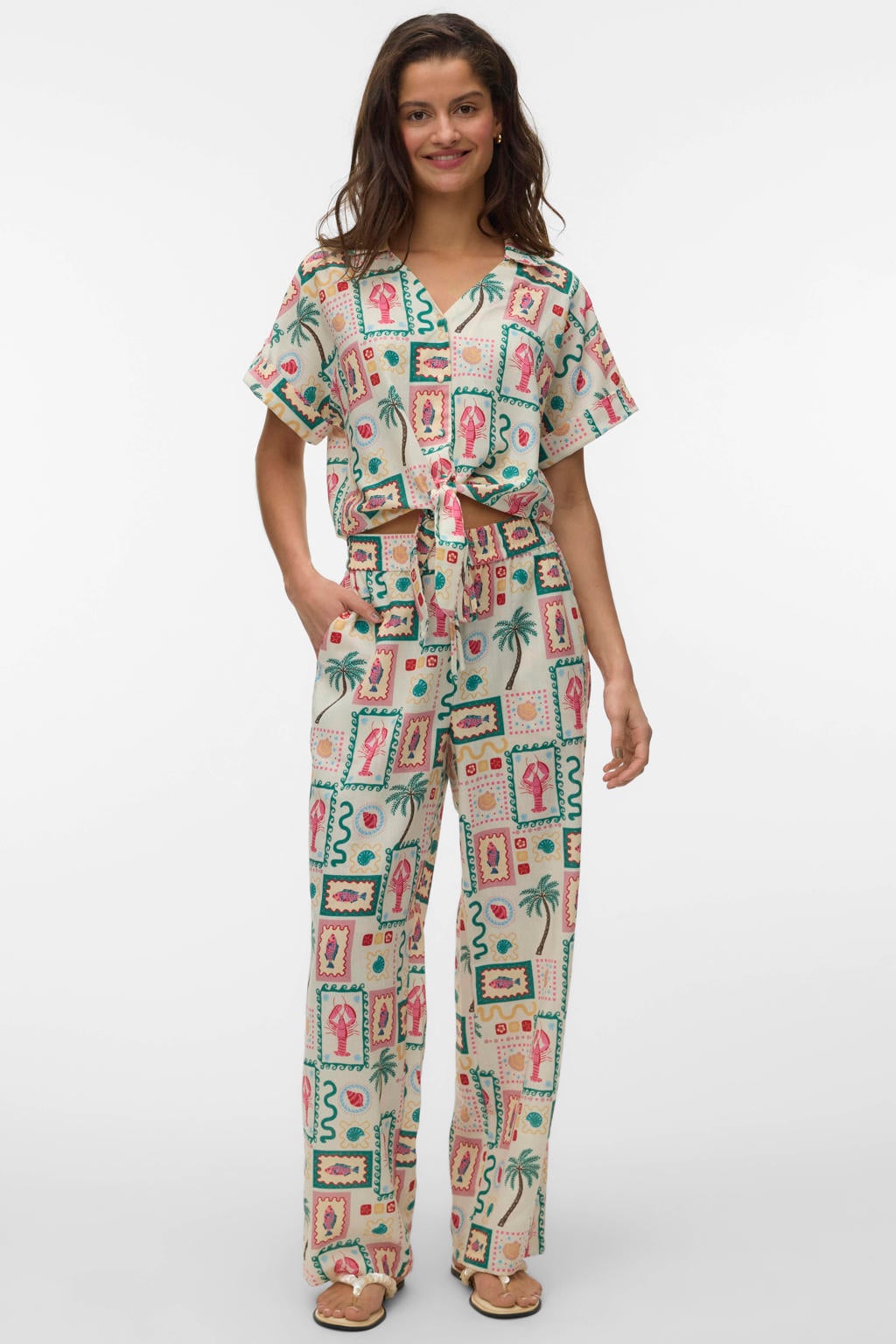 Multikleurige dames VERO MODA blouse van polyester met reverskraag en knoopsluiting