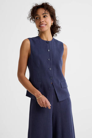 gilet met linnen krijtstreep donkerblauw
