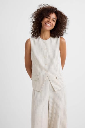 gilet met linnen krijtstreep beige