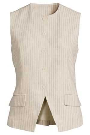 gilet met linnen krijtstreep beige