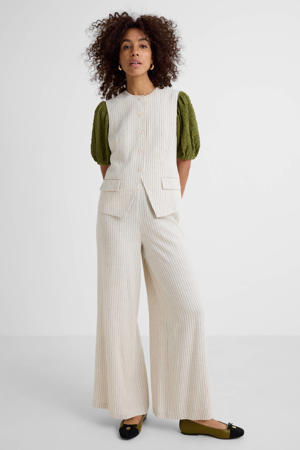 broek met linnen krijtstreep beige