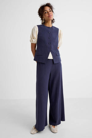 broek met linnen  krijtstreep donkerblauw